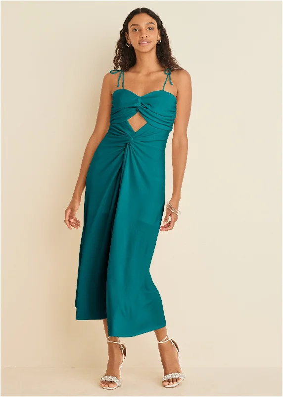Maxi dresses with a cinched waist for a defined silhouetteRuched Cutout Maxi Dress - Teal Maxi dresses with a cinched waist for a defined silhouetteRuched Cutout Maxi Dress - Teal