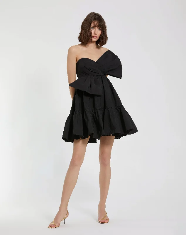 Faille Strapless Twist Bow Mini Dress