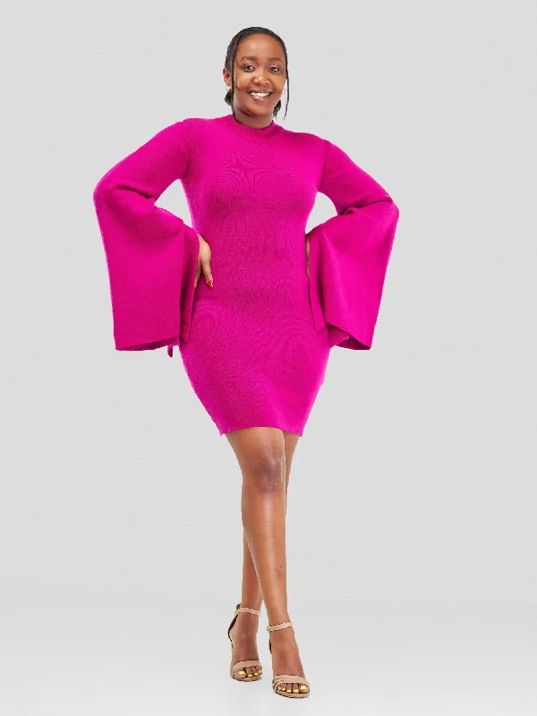 Mini dresses with ruched bodices for a feminine touchAnel's Knitwear Slitted Sleeve Dress – Hot Pink Mini dresses with ruched bodices for a feminine touchAnel's Knitwear Slitted Sleeve Dress – Hot Pink