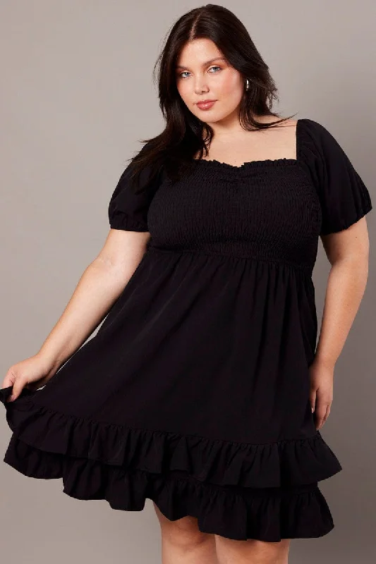 Mini dresses with asymmetric hems for a fashion - forward lookBlack Shirred Mini Dress Sweetheart Neck Mini dresses with asymmetric hems for a fashion - forward lookBlack Shirred Mini Dress Sweetheart Neck