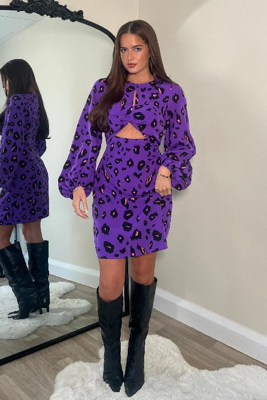 Clara Purple Leopard Print Mini Dress