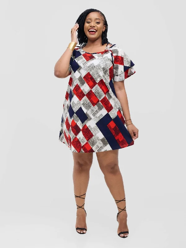 Dala Shift Dress - White / Red