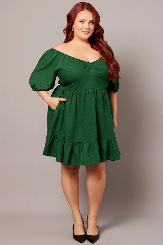 Velvet mini dresses for autumn weddingsGreen Tiered Mini Dress Shirred Back With Pockets Velvet mini dresses for autumn weddingsGreen Tiered Mini Dress Shirred Back With Pockets