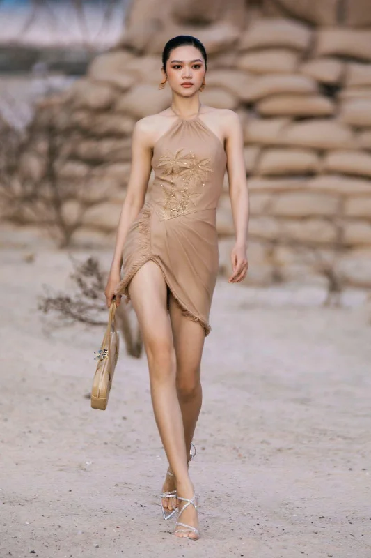 Leather mini dresses for a edgy styleJade Sarong Halter Neck Burlap Mini Dress