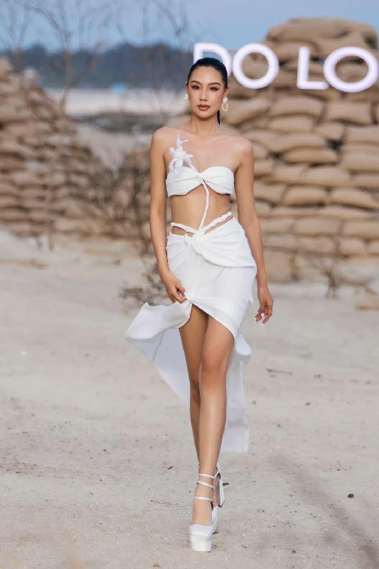Sheer mini dresses with lace insertsLydia Sarong Asymmetric Polyester Mini Dress