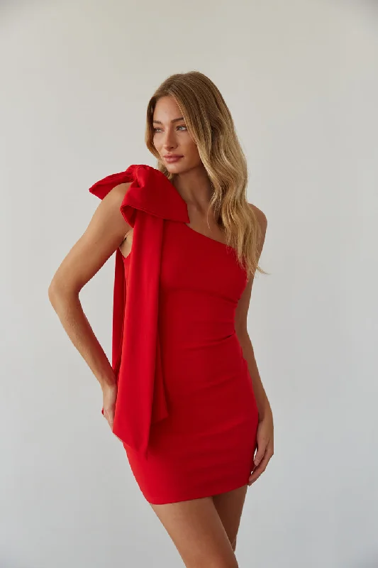 Denim mini dresses with distressed detailsMischa One Shoulder Bow Bodycon Mini Dress Denim mini dresses with distressed detailsMischa One Shoulder Bow Bodycon Mini Dress