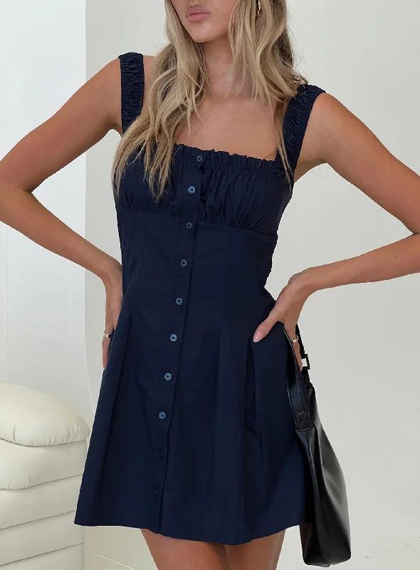 Mini dresses with ribbed textures for a unique appearanceWait For You Mini Dress Navy Mini dresses with ribbed textures for a unique appearanceWait For You Mini Dress Navy