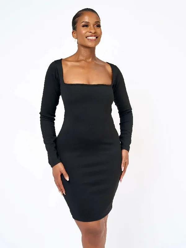 Eloise Squre Neck Dress - Black