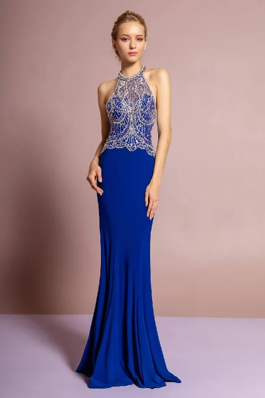 Prom Long Halter Dress Beaded Bodice Evening Gown Sale