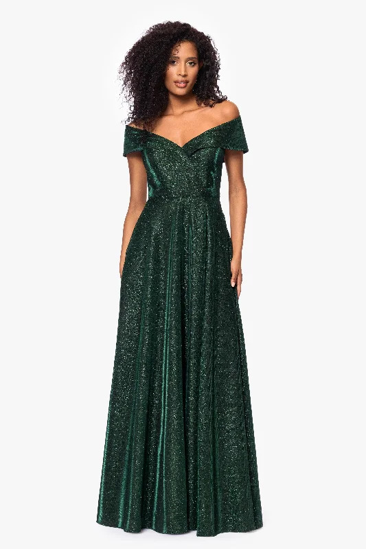 "Willow" Off the Shoulder Glitter Knit Gown