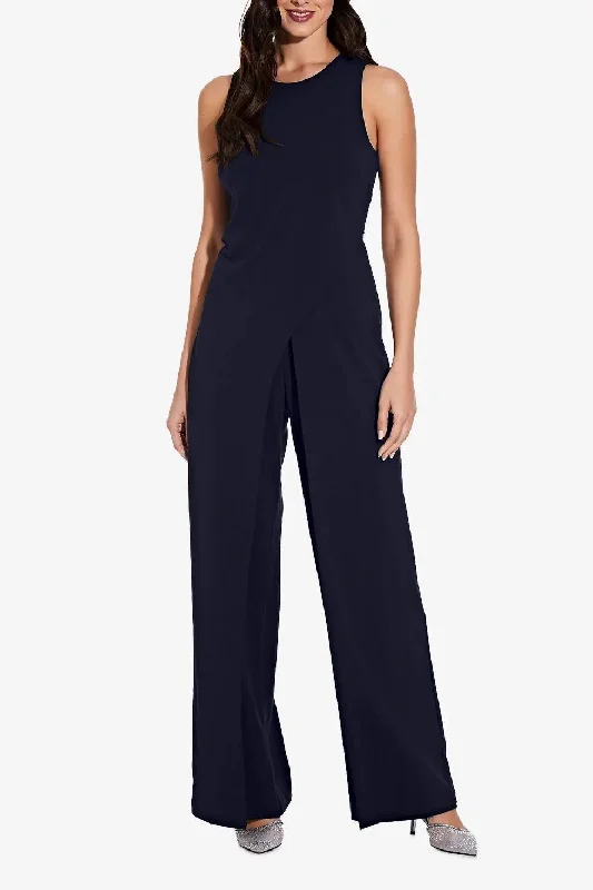 Adrianna Papell AP1E207760 Crew Neck Sleeveless Formal Wide Leg Jumpsuit