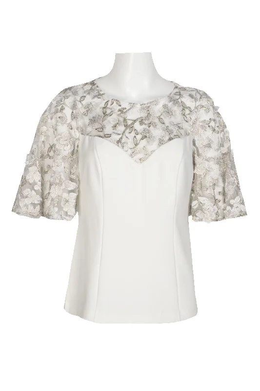 Adrianna Papell AP1E209069 Bell Sleeve Formal Illusion Embroidered Crepe Top