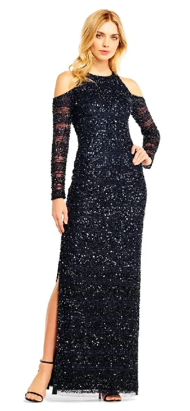 Aidan Mattox - MD1E201685 Cold Shoulder Sleeves Sequined Gown