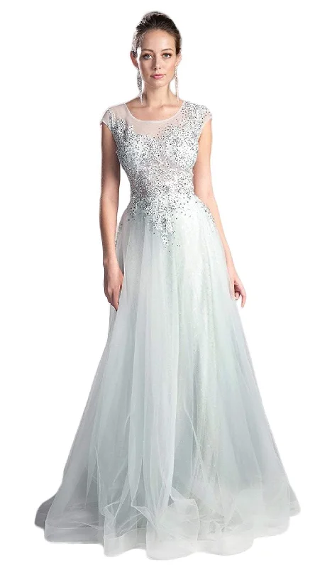 Cinderella Divine - Sheer Scoop Beaded Tulle A-Line Evening Gown