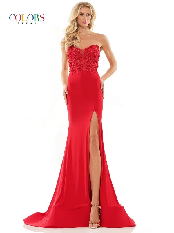 Colors 2884 Long Strapless Fitted Prom Dress