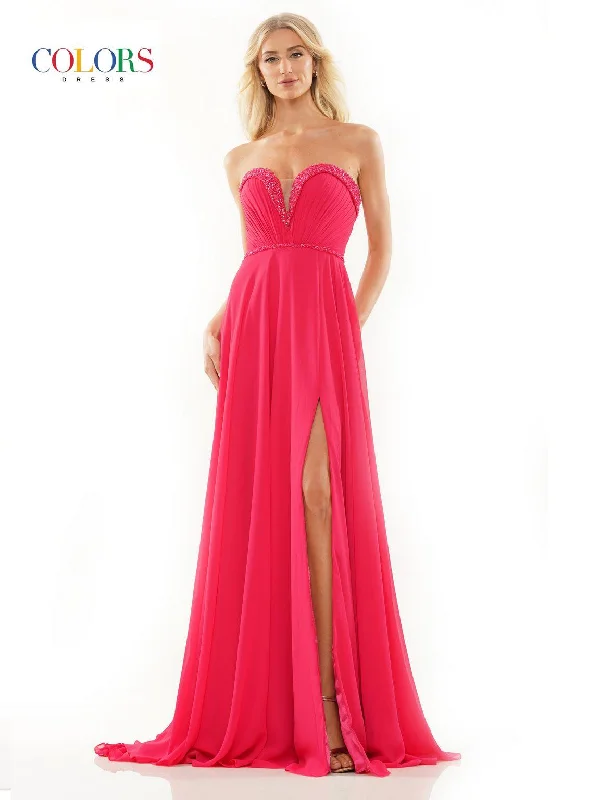 Colors 2893 Long Strapless Chiffon Prom Dress