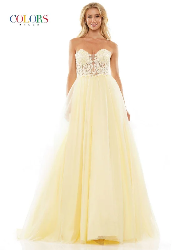 Colors G1094 Prom Long Strapless Mesh Ball Gown