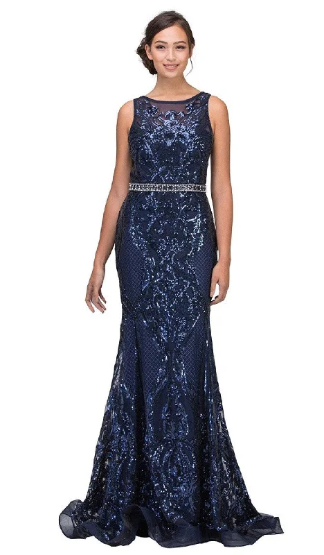 Eureka Fashion - 7335 Sequined Mesh Bateau Mermaid Dress