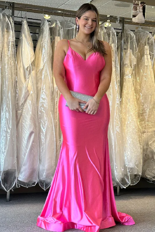 Party dresses with a satin - lined interior for added comfortFuchsia Mermaid Spaghetti Straps Open Back Satin Long Prom Dress Party dresses with a satin - lined interior for added comfortFuchsia Mermaid Spaghetti Straps Open Back Satin Long Prom Dress
