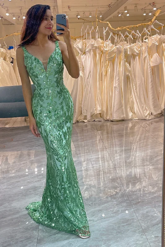 Fairy - themed party dresses with wings and glitter for a magical lookGlitter Green Mermaid Long Appliqued Prom Dress Fairy - themed party dresses with wings and glitter for a magical lookGlitter Green Mermaid Long Appliqued Prom Dress