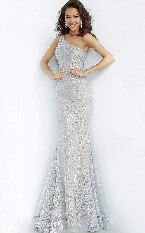 Prom dresses with cold - shoulder cutouts and satin bows for a trendy lookJovani - 00353 One Shoulder Stretch Metallic Lace Trumpet Dress Prom dresses with cold - shoulder cutouts and satin bows for a trendy lookJovani - 00353 One Shoulder Stretch Metallic Lace Trumpet Dress