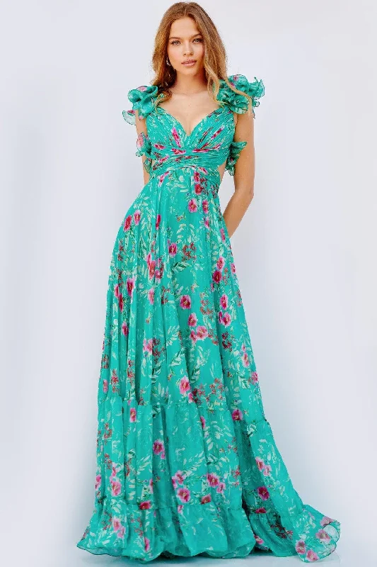 Jovani 23321 Long Floral Print Chiffon Prom Dress