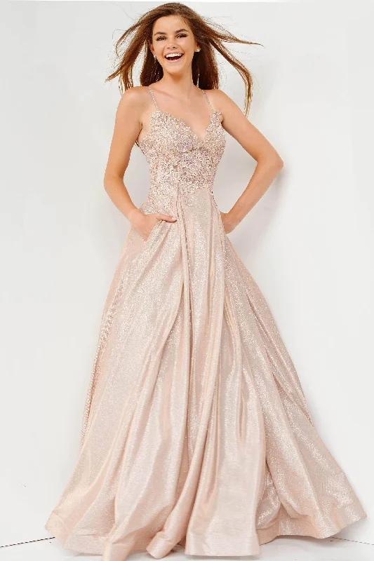 Prom dresses with tiered ruffled sleeves and satin skirts for a feminine and voluminous lookJVN by Jovani JVN2206 - Floral Embroidered V-Neck Ballgown Prom dresses with tiered ruffled sleeves and satin skirts for a feminine and voluminous lookJVN by Jovani JVN2206 - Floral Embroidered V-Neck Ballgown