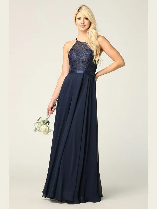 Lace Halter Chiffon Long Bridesmaids Dress Sale