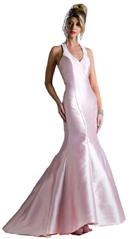 Ladivine 13038 - Low V-Neck Satin Trumpet Evening Gown