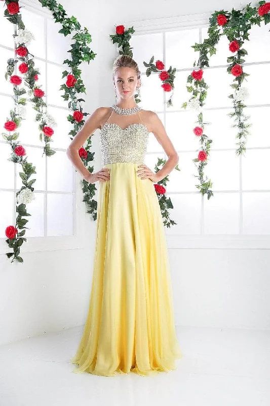 Ladivine 8107 - Pearl Adorned Bodice Chiffon Gown