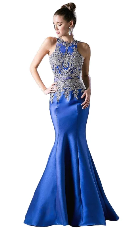 Ladivine 8934 - Metallic Lace High Neck Mermaid Evening Gown