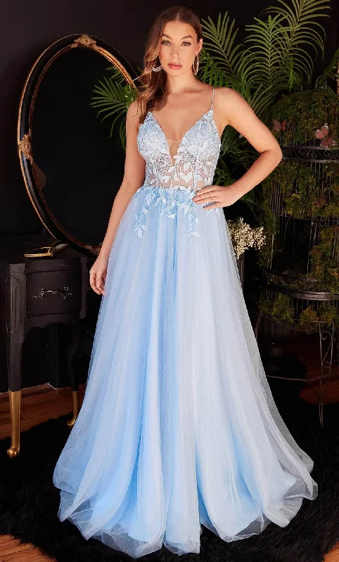 Ladivine CD2214 - Plunging V-Neck Appliqued Classic Prom Gown