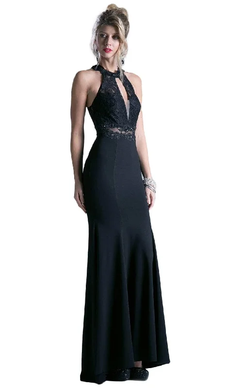 Ladivine CF102 - Beaded Lace Halter Fitted Dress