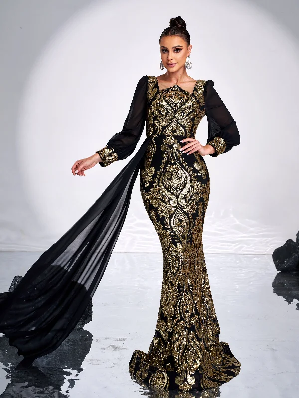 Luxurious Black & Gold Embroidered Gown GM00421