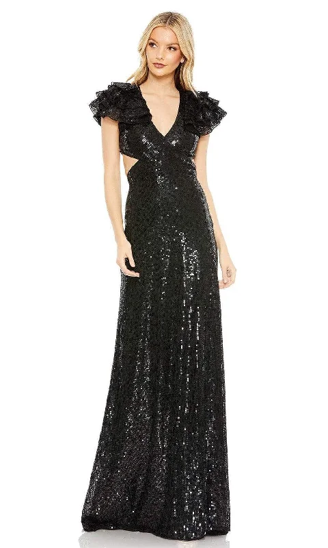 Prom dresses with illusion necklines and crystal embellishments for a formal affairMac Duggal - 10829 Flutter Sleeve Cutout Sequin Gown Prom dresses with illusion necklines and crystal embellishments for a formal affairMac Duggal - 10829 Flutter Sleeve Cutout Sequin Gown