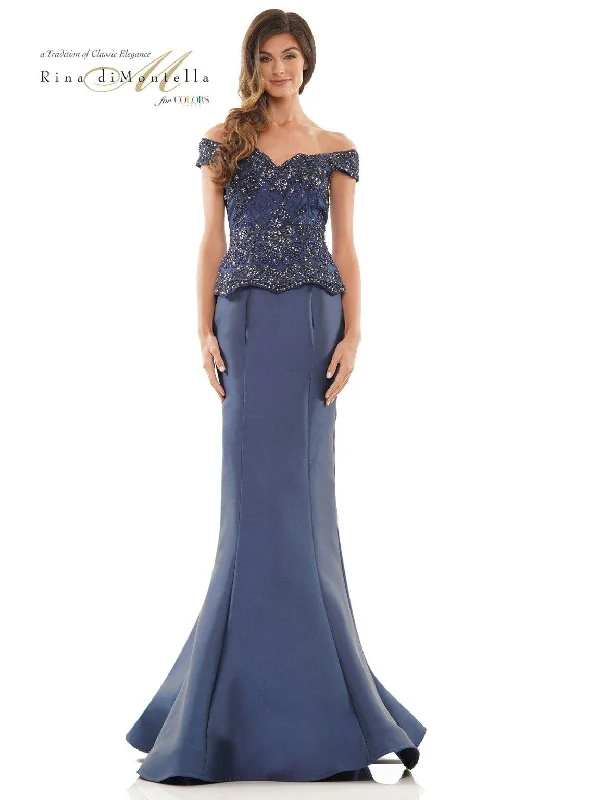 Rina di Montella 2785 Long Off Shoulder Fitted Formal Dress