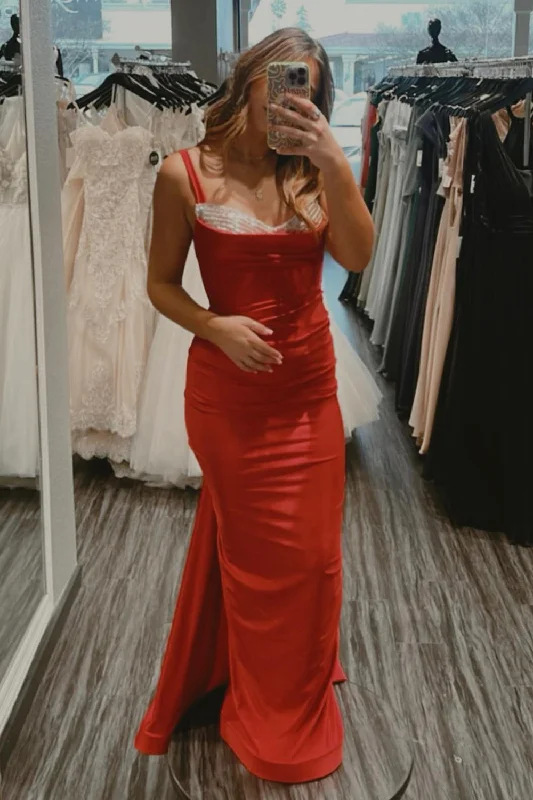 Sleeveless party dresses made of silk for a luxurious feelSparkly Red Mermaid Spaghetti Straps Open Back Long Prom Dress Sleeveless party dresses made of silk for a luxurious feelSparkly Red Mermaid Spaghetti Straps Open Back Long Prom Dress