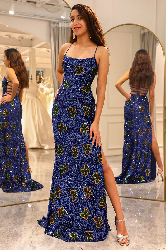 Party dresses with a pom - pom trim for a fun and festive touchSparkly Royal Blue Long Sequined Prom Dress With Slit Party dresses with a pom - pom trim for a fun and festive touchSparkly Royal Blue Long Sequined Prom Dress With Slit