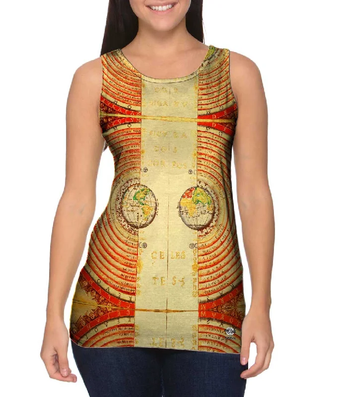 Mock Neck Women's Performance Tank Tops for CyclingAntique Map Figure Of The Heavenly Bodies Mock Neck Women's Performance Tank Tops for CyclingAntique Map Figure Of The Heavenly Bodies
