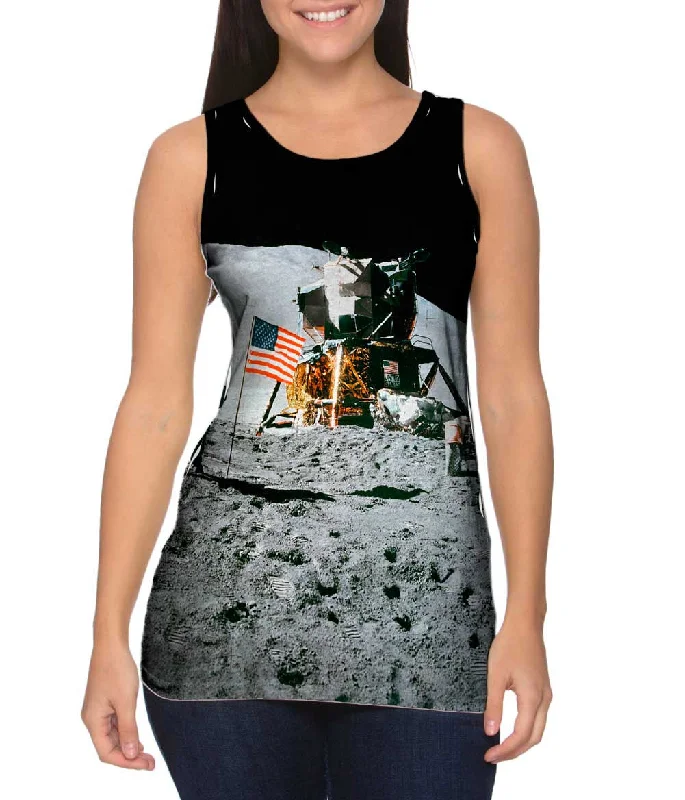 Plus Size Women's Side - Slit Tank Tops in Metallic ShadesApollo 15 Flag On Moon Space Plus Size Women's Side - Slit Tank Tops in Metallic ShadesApollo 15 Flag On Moon Space