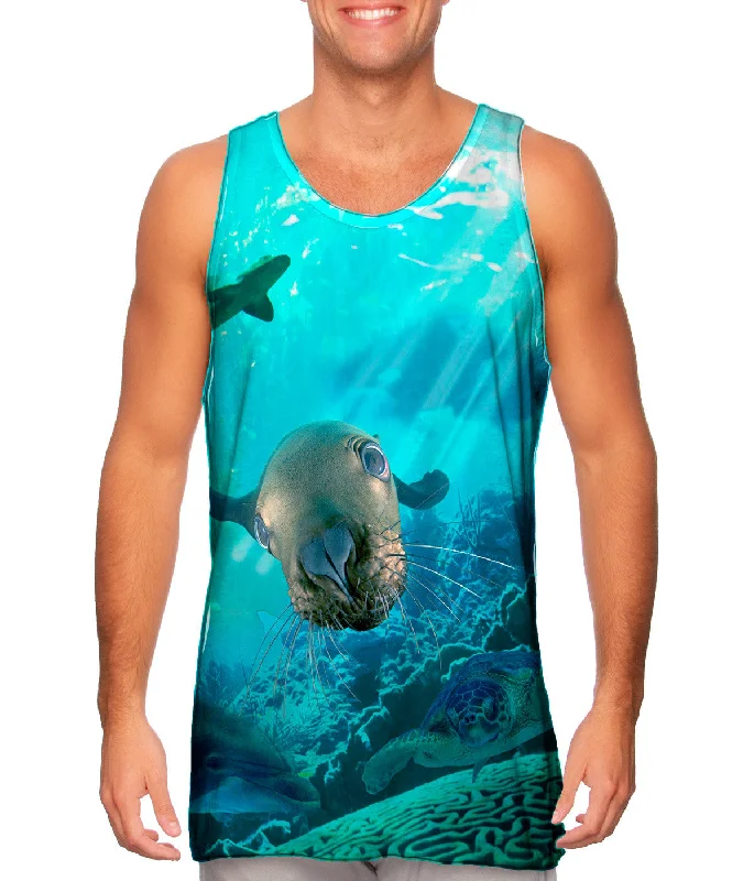 Plus Size Women's Criss - Cross Back Tank Tops in Neon ColorsAquatic Collage