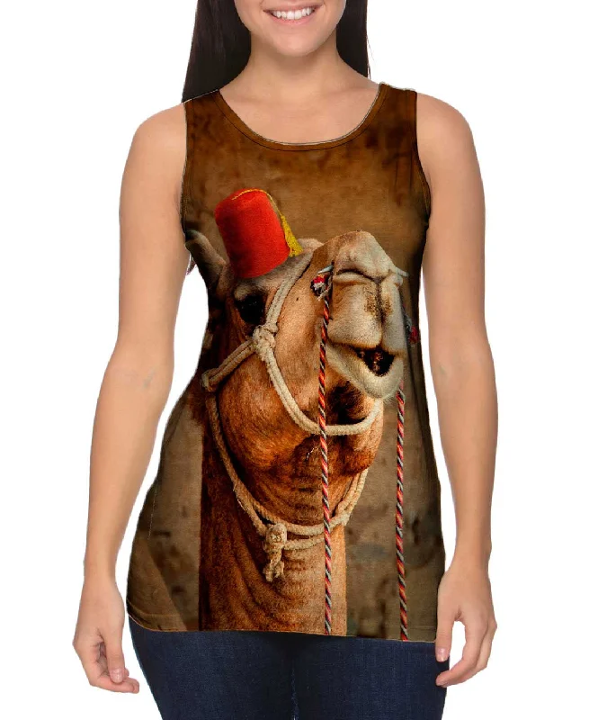 Scoop Neck Women's Linen Blend Tank Tops for SummerArabian Fez Camel