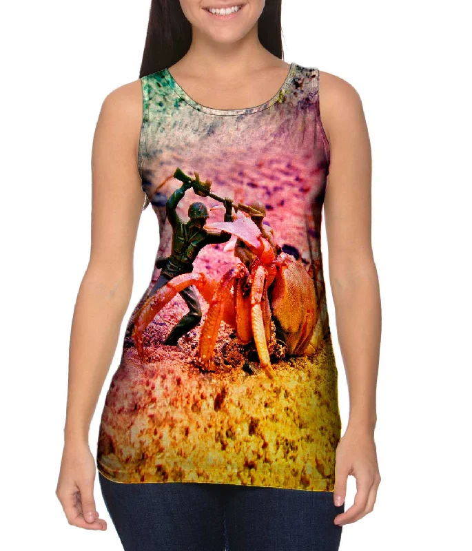 Crew Neck Women's Sustainable Tank Tops Made from Recycled MaterialsArmy War Crab