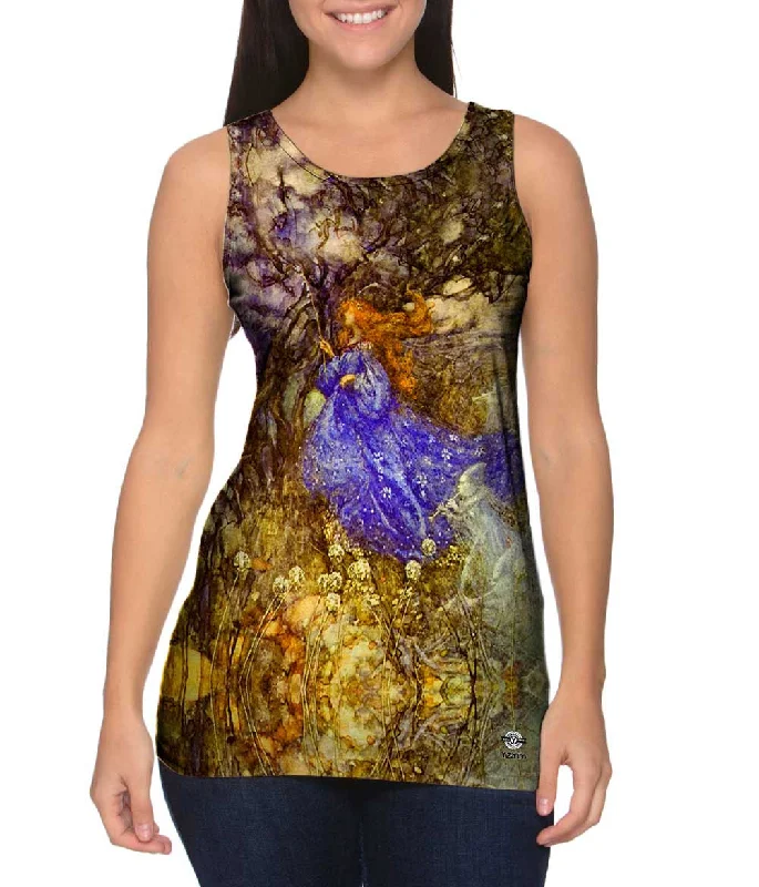 Plus Size Women's Ruffled Hem Tank Tops with Floral PrintsArthur Rackham - "A Fairy" (1911) Plus Size Women's Ruffled Hem Tank Tops with Floral PrintsArthur Rackham - "A Fairy" (1911)