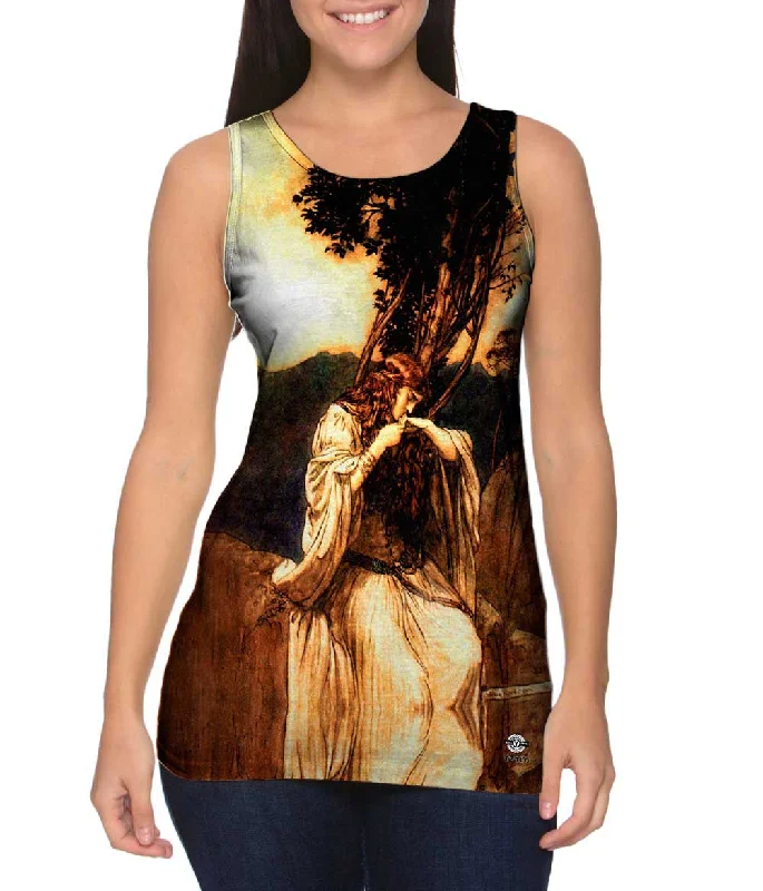 Women's Cropped Tank Tops with Vintage Band LogosArthur Rackham - "Burnhilde Kisses The Ring" (1911) Women's Cropped Tank Tops with Vintage Band LogosArthur Rackham - "Burnhilde Kisses The Ring" (1911)