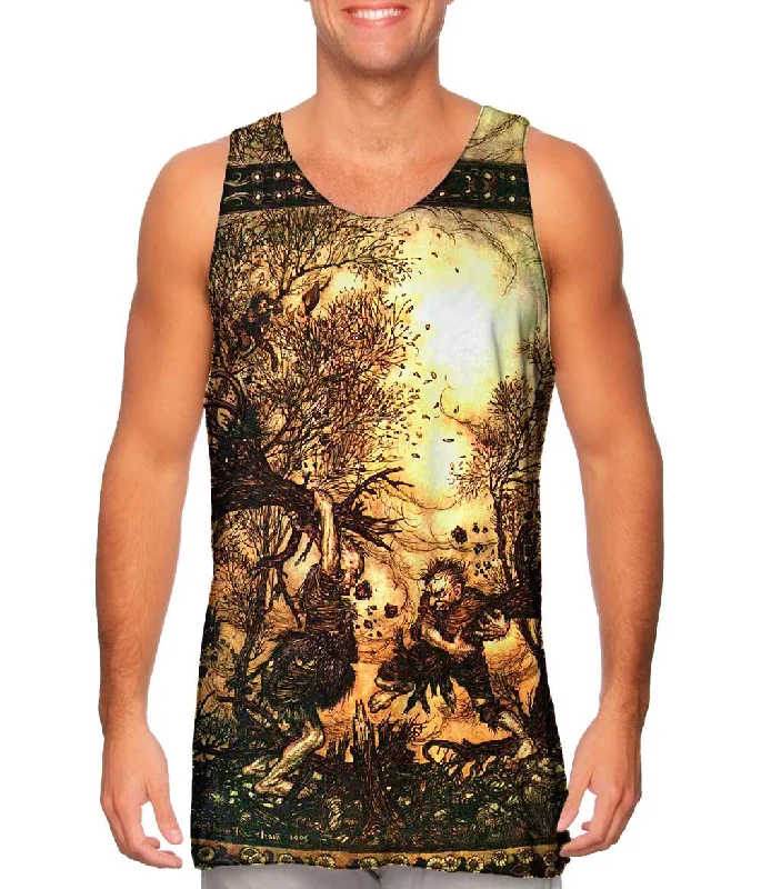 One - Shoulder Women's Rayon Blend Tank Tops for a Flowy LookArthur Rackham - "Fighting Trolls" (1911) One - Shoulder Women's Rayon Blend Tank Tops for a Flowy LookArthur Rackham - "Fighting Trolls" (1911)