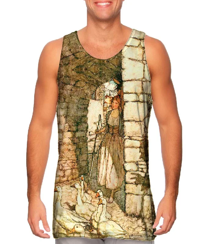 High - Neck Women's Silk Blend Tank Tops for a Luxurious FeelArthur Rackham - "Geese Shepherd" (1911) High - Neck Women's Silk Blend Tank Tops for a Luxurious FeelArthur Rackham - "Geese Shepherd" (1911)