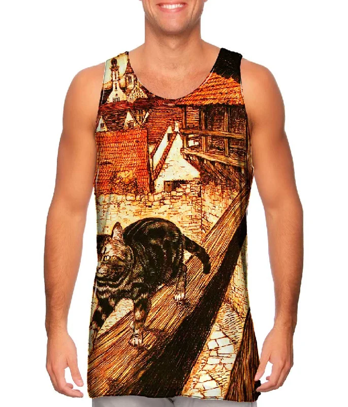 Plus Size Women's Ruffled Hem Tank Tops with Floral PrintsArthur Rackham - "Grimms Fairy Tales Illustration 2 Cat" (1909) Plus Size Women's Ruffled Hem Tank Tops with Floral PrintsArthur Rackham - "Grimms Fairy Tales Illustration 2 Cat" (1909)