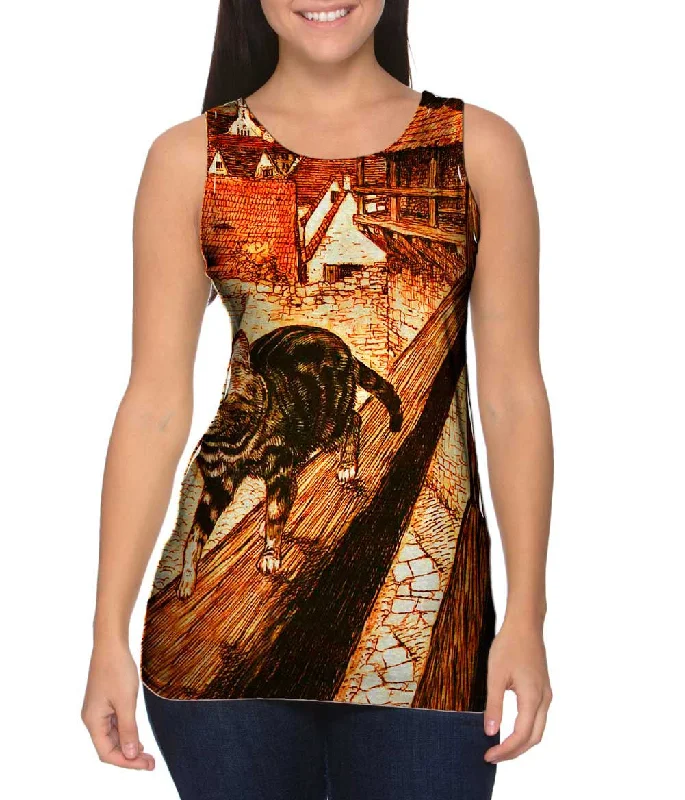 Square Neck Women's Organic Cotton Tank Tops in Earth TonesArthur Rackham - "Grimms Fairy Tales Illustration 2 Cat" (1909) Square Neck Women's Organic Cotton Tank Tops in Earth TonesArthur Rackham - "Grimms Fairy Tales Illustration 2 Cat" (1909)