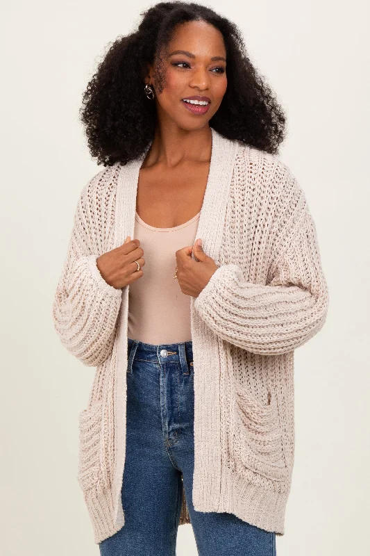Cable - Knit Women Long Sleeve Top with a Cozy TextureBeige Chunky Knit Oversized Pocket Cardigan Cable - Knit Women Long Sleeve Top with a Cozy TextureBeige Chunky Knit Oversized Pocket Cardigan